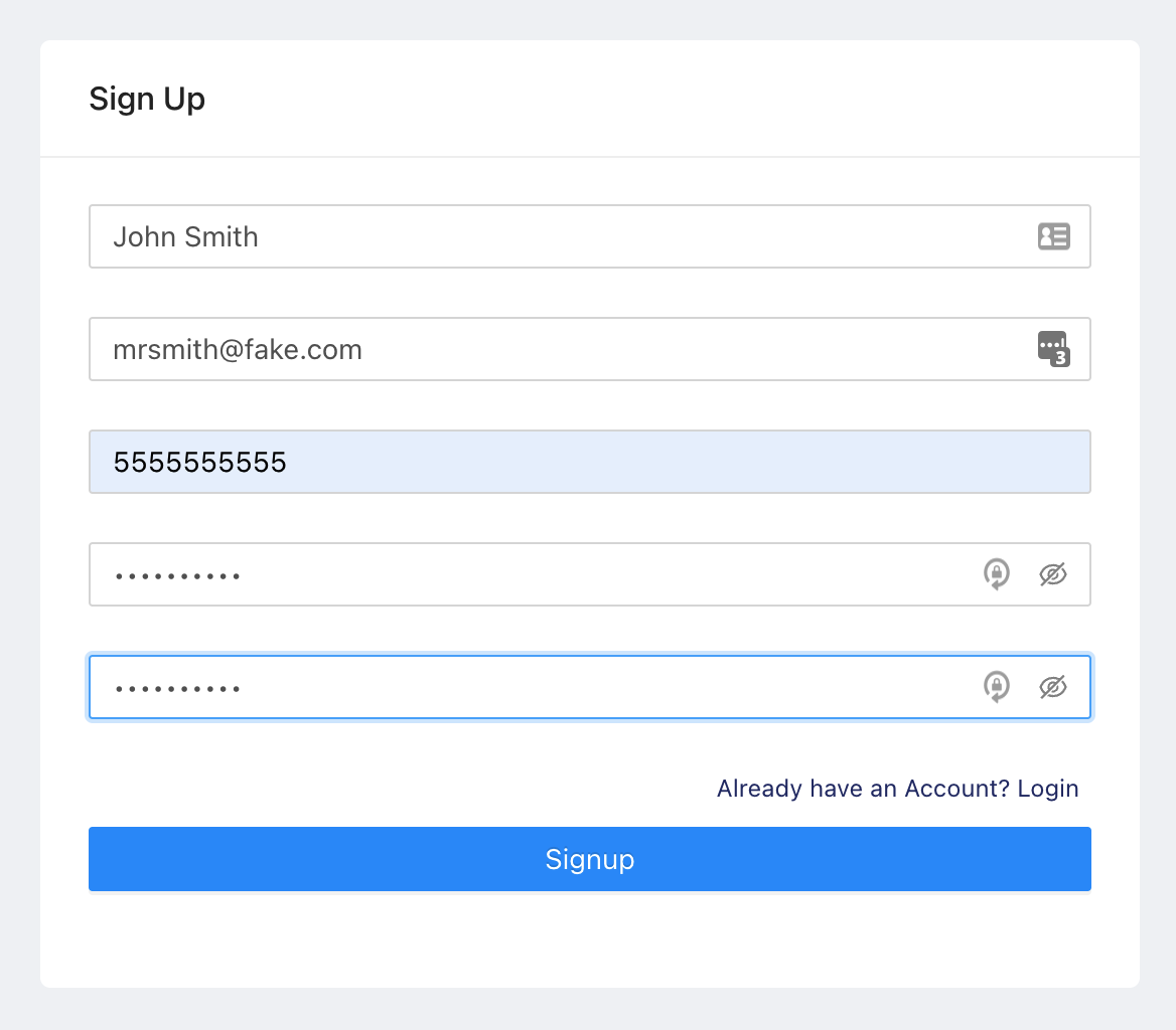 Screenshot of crapi registration form
